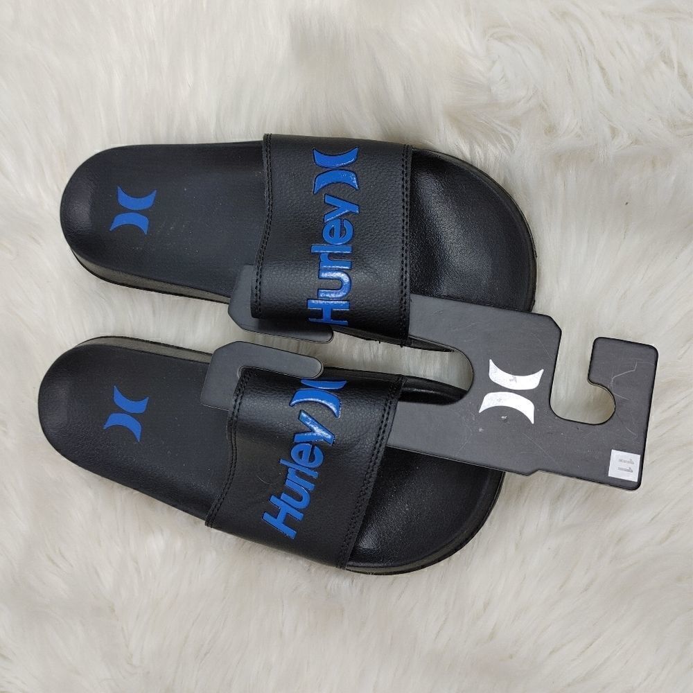 Hurley Slides One and Only Beach Sandals Flip Flops Black / Blue  Women's Sz 11